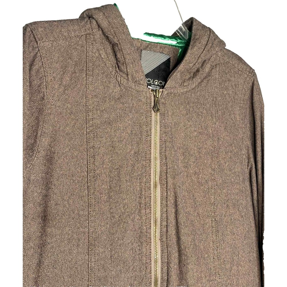 Volcom womens‎ size Medium Brown Dreamstate Bomber Hooded Jacket pockets lined - Picture 2 of 12